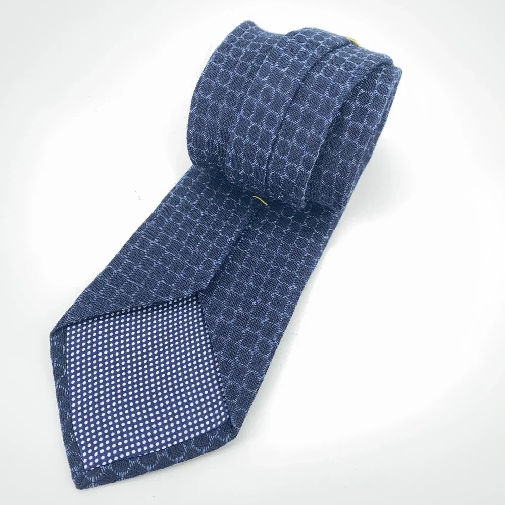 Eton Tie Mens One Size Blue Navy Patterned Silk Blend Necktie Italy Made NWT